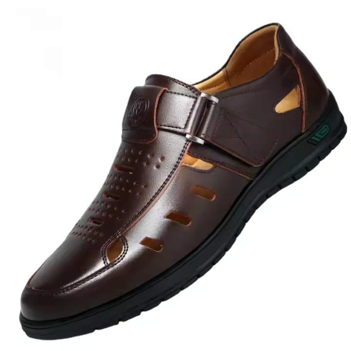 Sandalias De Verano Para Hombre En Cuero Genuino Transpirables Casuales Con Cierre Slip on Antideslizantes Hechas a Mano Sandalias Gladiador - 1