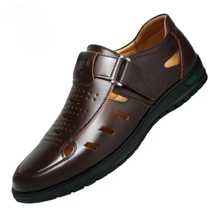 Sandalias De Verano Para Hombre En Cuero Genuino Transpirables Casuales Con Cierre Slip on Antideslizantes Hechas a Mano Sandalias Gladiador - 1