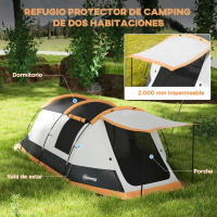 Outsunny Tienda de Campaña Familiar para 3-4 Personas Tienda de Camping Plegable con 2 Habitaciones y Bolsa de Transporte Impermeable para Senderismo 370x220x130 cm Azul y Gris - details 3
