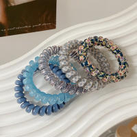 Set De 5 Scrunchies De Cordón De Teléfono Colores Gradientes Y Estampado a Cuadros Accesorios Para El Cabello Elásticos De Goma Para Mujer - details 8