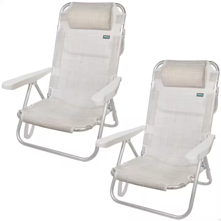 Silla plegable multiposición aluminio Aktive, Silla reclinable de playa, Silla multiposición, Silla plegable con respaldo reclinable, Silla de playa, Silla baja de playa, 48 x 45,5 x 84 cm - 1
