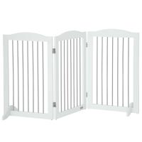PawHut Barrera de Seguridad para Perros Plegable para Escaleras y Puertas Valla para Perros Pequeños y Medianos de 3 Paneles con Soporte de Pie para Interiores 154x30x80 cm Blanco - details 0