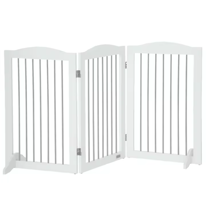PawHut Barrera de Seguridad para Perros Plegable para Escaleras y Puertas Valla para Perros Pequeños y Medianos de 3 Paneles con Soporte de Pie para Interiores 154x30x80 cm Blanco - 1