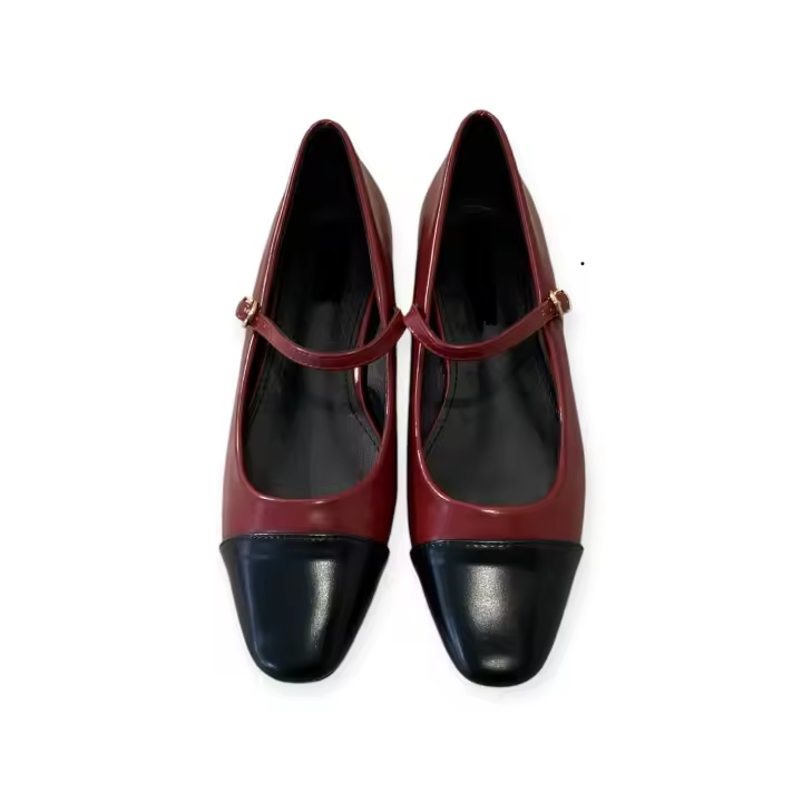 Bailarina Mary Jean Bicolor Burdeos y Negra - Zapato Plano Mujer Granate - Merceditas planta acolchada - 1