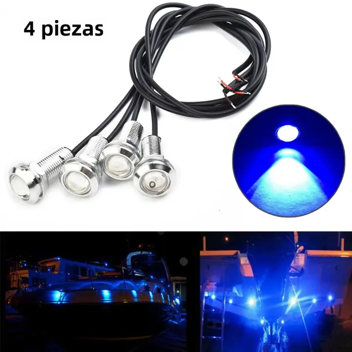 4Pcs Luz LED Azul Para Barco Marina Stern Light Lámpara De Cola Redonda LED Impermeable Plata Luz Marcadora Lateral Underwater Runner - 1