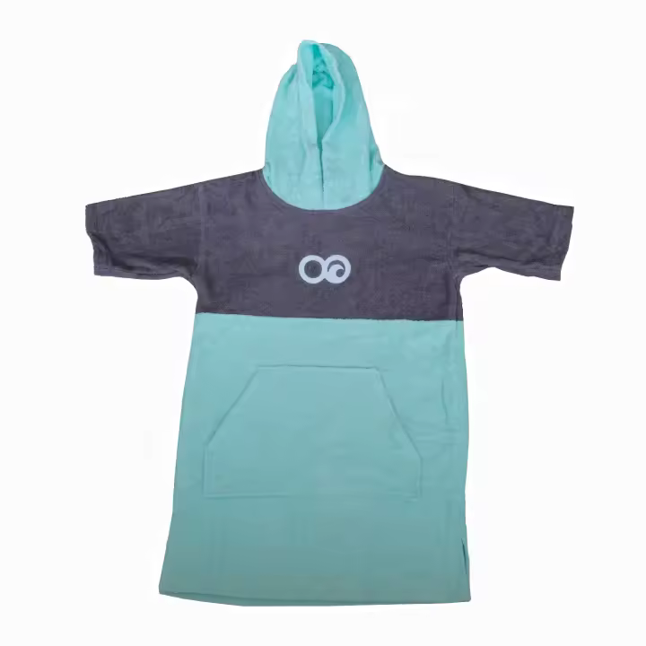 Poncho Toalla de Surf Menta/Gris/Menta M/L 100% Algodón con Capucha y Bolsillo WETKUBE CLEANER - 1