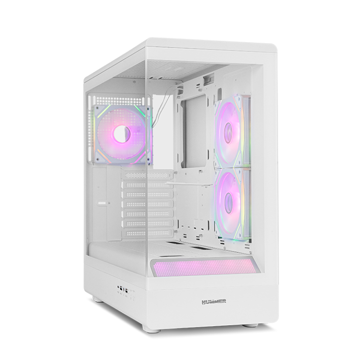 NOX Hummer Signal – Semitorre ATX | M-ATX, ARGB Frameless con Cristales Templados, Soporte para GPU de 420 mm, USB-C y 3.0, Filtro Magnético Antipolvo, Incluye 3 Ventiladores con Capacidad para 9