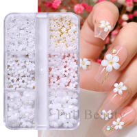 6 Grillas De 3D Flores Blancas Acrílicas Con Cuentas De Acero Para Diseño De Uñas Accesorio De Joyería DIY SASZCT-150 - details 2