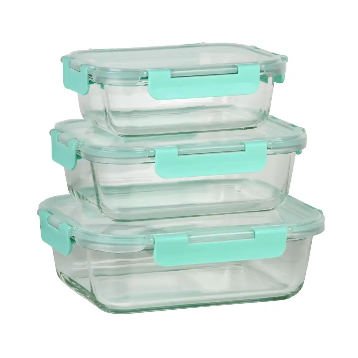 Cofan Set de 3 Fiambreras Rectangulares de Borosilicato | Modelo Aghata | Capacidad 640-1040-1520 ml - 1