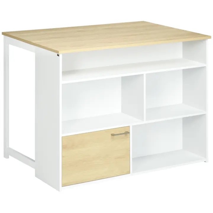 HOMCOM Mesa de Bar Extensible con Ala Plegable Mesa de Bistró con Compartimientos de Almacenamiento y 1 Puerta para Cocina Comedor 116x79,5x91 cm Blanco - 1