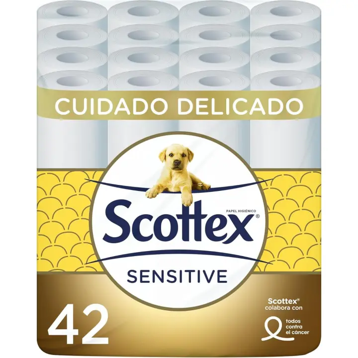 Scottex Papel Higiénico Sensitive 42 rollos con 3 capas cuidado delicado gracias al toque de leche de almendras - 1