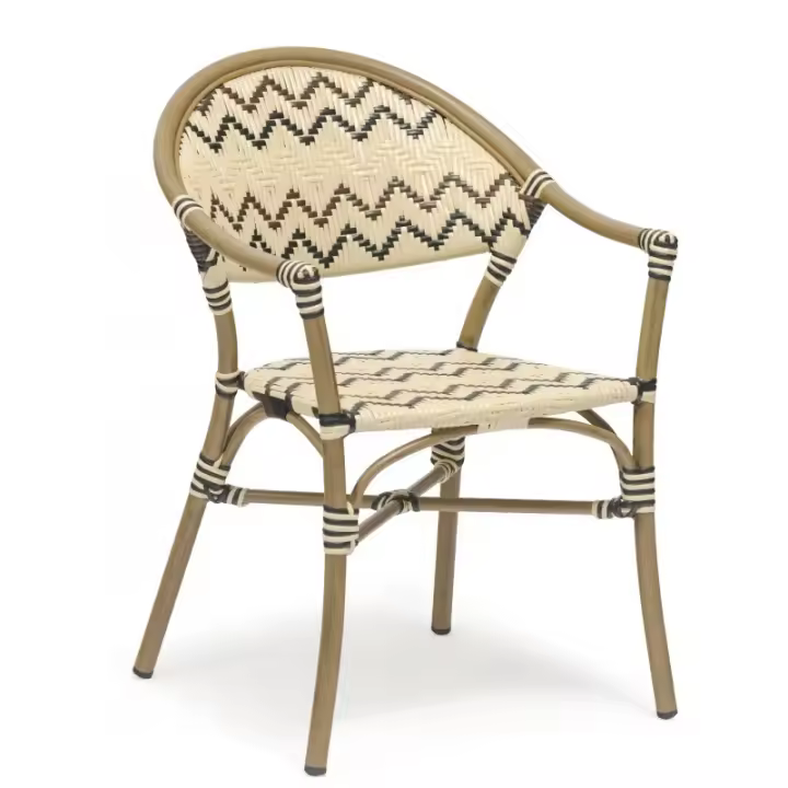 Sillón MERLIN, aluminio, ratán marrón, crema y negro - 1