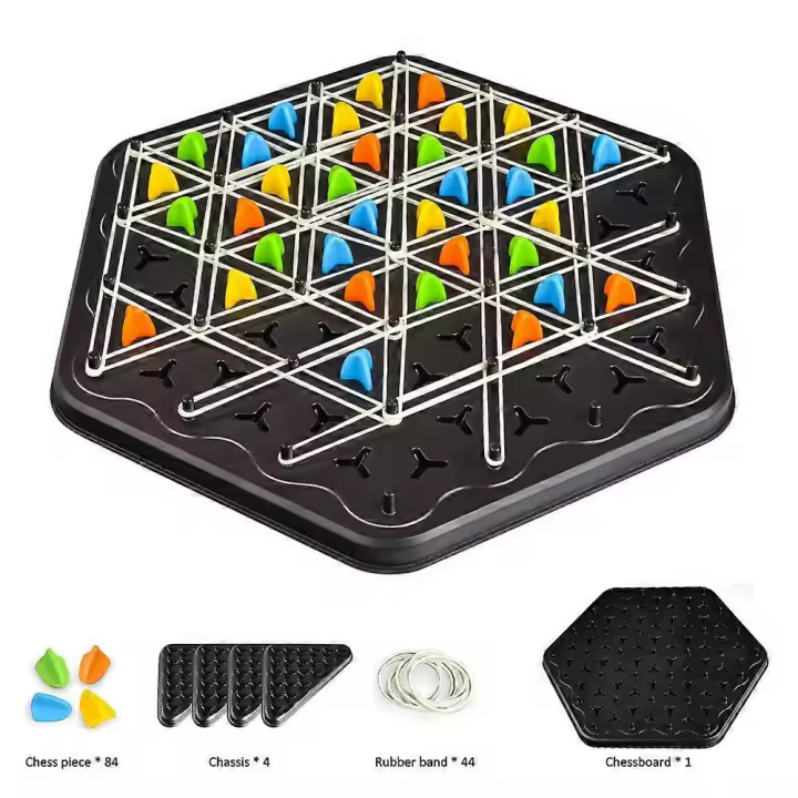 Juego de Ajedrez triangular con Cadena, juego de Mesa de Ajedrez triangular con 4 claves de Colores y bandas elástico-juego de Mesa Interactivo, rompecabezas de estraegia y acertijos - 1