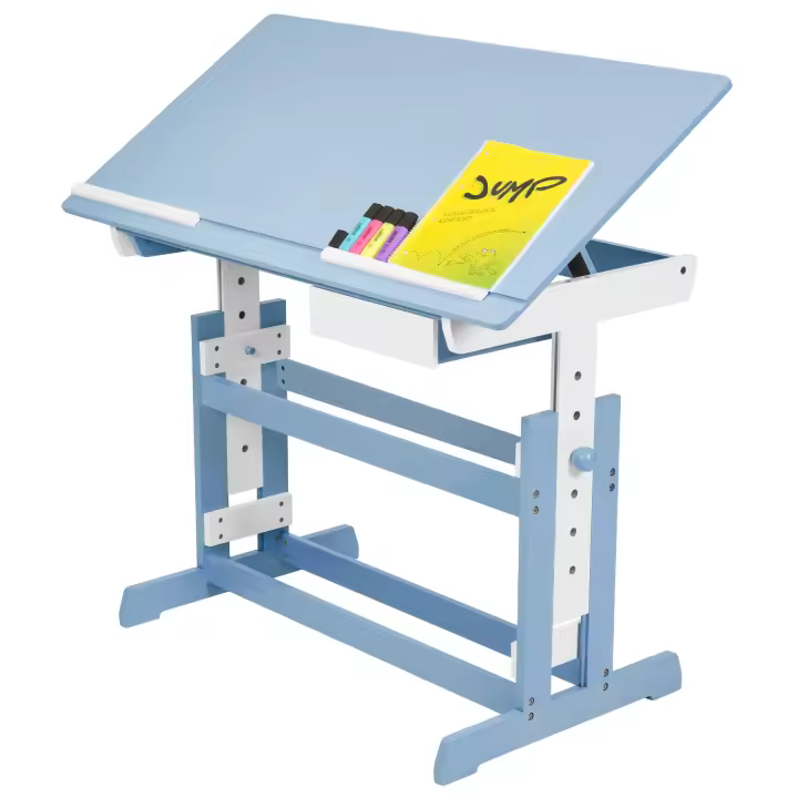 Tectake - Escritorio ajustable en altura 109 x 55 x 63-94 cm, Tablero inclinable, Ajustable en 7 alturas, Incluye un cajón - 1