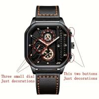 Reloj De Lujo Para Hombre Con Pantalla Grande Y Correa De Cuero PU Reloj Deportivo Casual Cuadrado Movimiento De Cuarzo - details 5