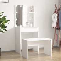 vidaXL Juego de tocador con LED madera contrachapada en color Gris sonoma/Blanco brillante/Roble artisan y más - details 6