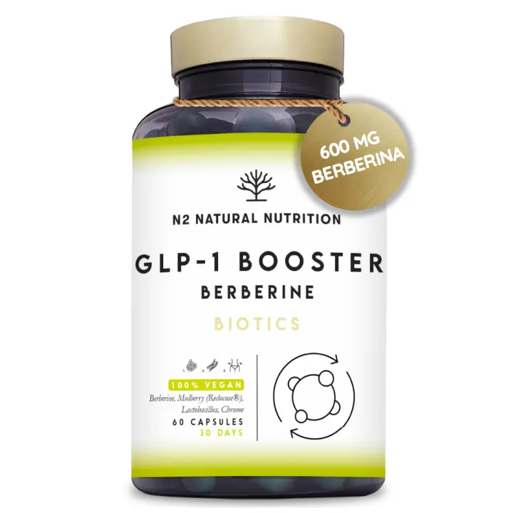 GLP-1 Booster con Berberina 600mg + Reducose® y Probióticos. Complemento alimenticio vegano para el bienestar digestivo y metabólico. 60 cápsulas. N2 Natural Nutrition - 1