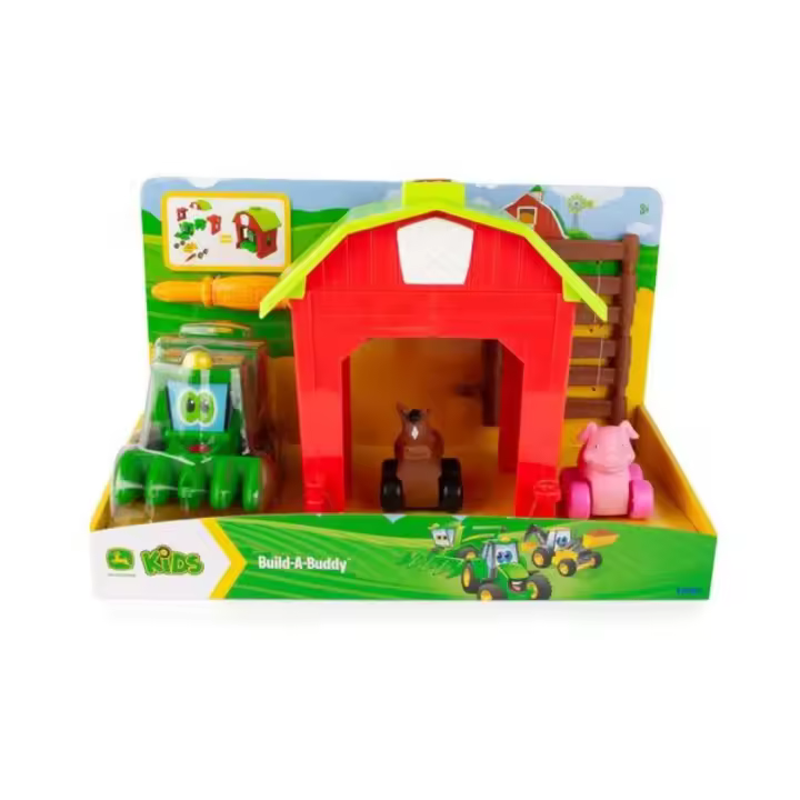 TOMY - JOHN DEERE KIDS - Build-A-Buddy - Granja con Tractor Cosechadora y Cochecitos Caballo y Cerdo - De Plástico - Para Mayores de 3 años - 1