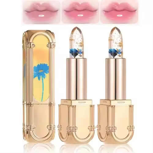 Lápiz labial Yulyoie 2 piezas que cambia de color, lápiz labial con flores de gelatina de cristal, humectación duradera, acabado de alto brillo, 2 colores - 1