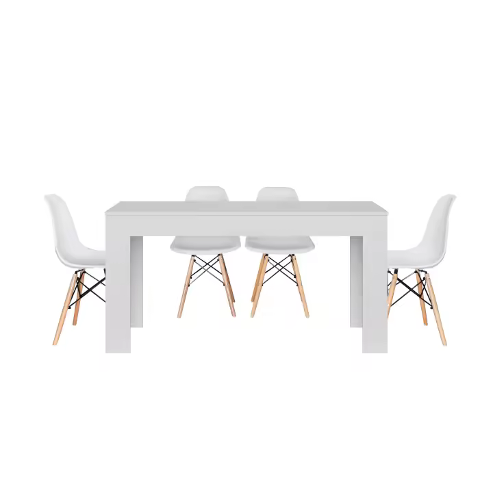 Mesa de Comedor o Cocina Blanco + 4 Sillas Estilo Nordico Blanco - 1