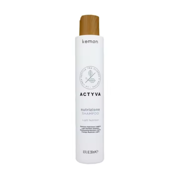 Kemon Actyva Champú Nutrición 250ml - Para Piel y Cabello Seco - Efecto Brillo - Avena y Aceite de Oliva - 1