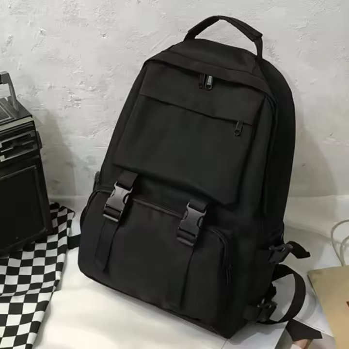 Mochila Estudiantil Negra De Gran Capacidad Estilo Harajuku Casual Para Hombres Y Mujeres Mochila Unisex De Calle Alta Ruta Bolsa De Viaje - 1