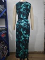 Vestido Slimming Sin Mangas Estampado De Moda Para Mujer Primavera Verano 2024 Cuello Redondo Con Rotura A-Line De Pierna Larga Estilo Playa - details 2