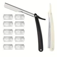 Afeitadora Manual Profesional De Acero Inoxidable Cuchillo De Barba Con 10 Hojas Para Hombres Corte Preciso Y Suave - details 0