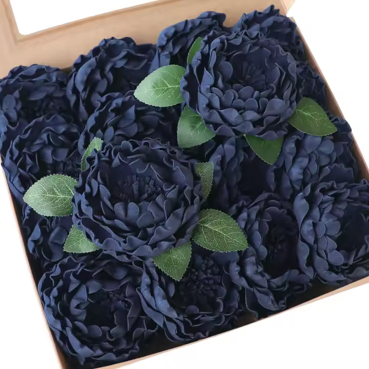 16 Piezas De Flores Artificiales Náuticas Azul Con Tallo Peonías En Pleno Auge Para Decoración De Boda DIY Flores Peonía Artificiales - 1