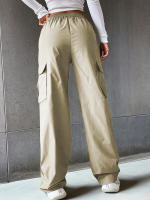 Pantalones Anchos De Cintura Alta Para Mujer Con Varios Bolsillos Para Ropa Casual Y Deportiva - details 3