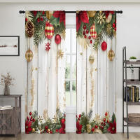 2 Piezas Cortinas De Navidad Con Fondo De Madera -30% Blackout Adecuadas Para Sala De Estar Dormitorio Cocina Decoración Del Hogar Técnica Tejida Clásica 100% Poliéster - details 2