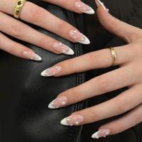 24pcs Uñas Postizas Largas Almendra Blancas Estilo Francés Detalladas Tiras Adhesivas De Uñas Postizas ABS Para Fiesta - details 37