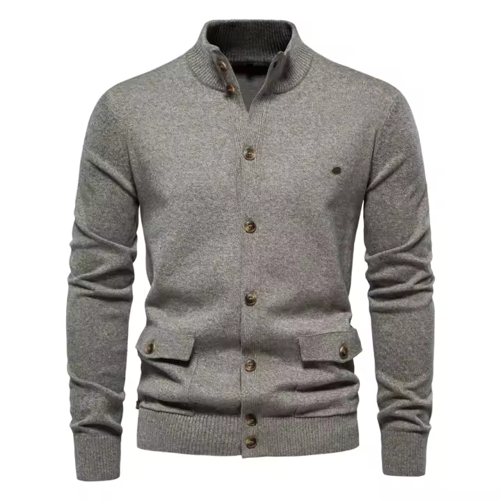 Nueva Chaqueta De Cardigan De Algodón Para Hombre AIOPESON Con Cuello Alto Y Botones Casual Para Otoño Abrigo Grueso De Punto - 1