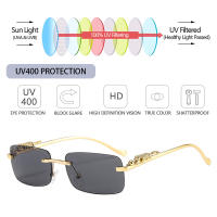 Gafas De Sol Rectangulares Sin Montura Para Hombres Y Mujeres Con Decoración De Cheetah Lente Marino UV400 Antirreflejo Retro Moda Protección Ocular Para Conducción Y Actividades Al Aire Libre - details 5