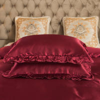 Set De Edredón Satinado 3PCS Rosa Y Rosa Claro Seda Suave Con Volante Patrón De Lujo Colchón Funda De Edredón Moderno Para Cama - details 20