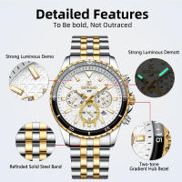 Reloj De Cuarzo Para Hombre REWARD En Acero Inoxidable Dorado Deportivo Resistente Al Agua Con Cronógrafo Y Calendario Completo - details 2