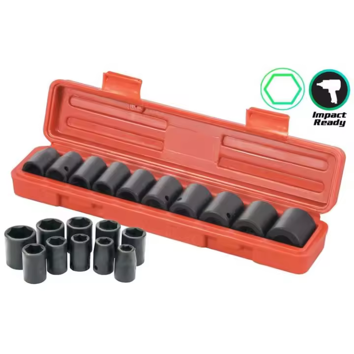 JOMAFA - Juego de vasos de impacto cortos de 1/2" de 6 caras de 10 a 24mm, 10 piezas - 3331 - 1