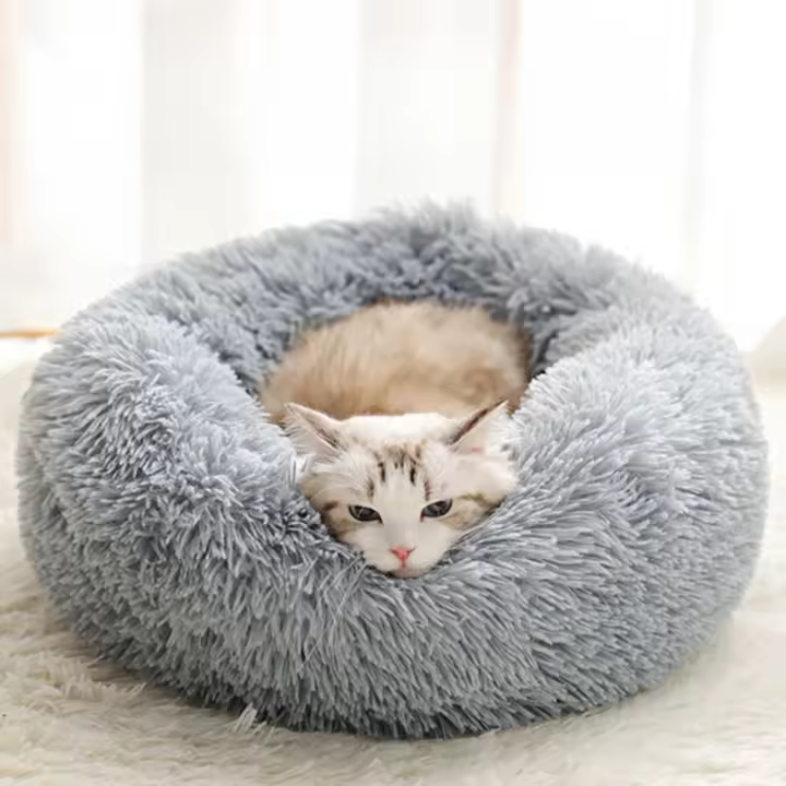 Cama De Gato Invierno Plush Desmontable Y Lavable Redonda Para Mascotas Caliente Y Decorativa Universal Para Perros Y Gatos - 1