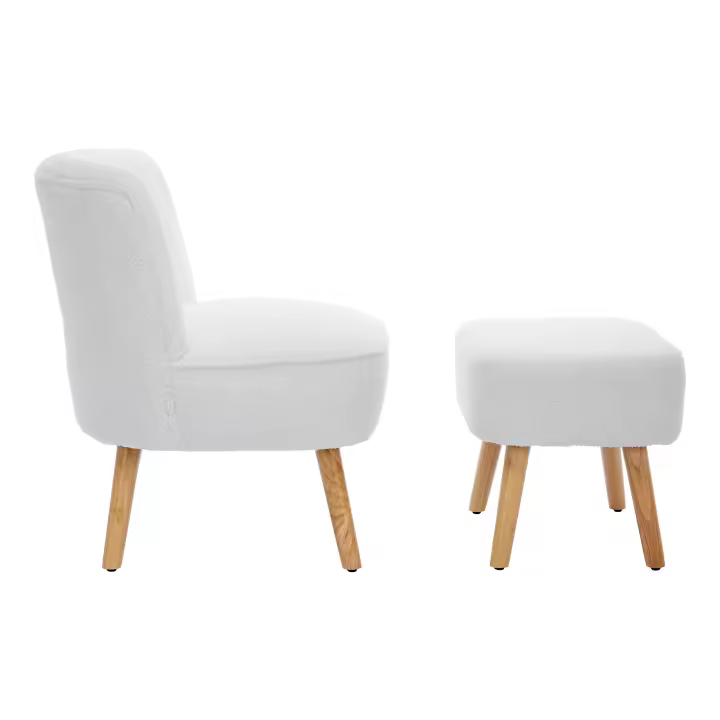 2025 Nuevo producto de Diseño Moderno, Sillón reclinable con taburete, Sillón sin reposabrazos, Asiento tapizado, tela de tercipelo de Plush, patias de Madera maciza, adecuado para dormitorio, Salón, Piso, etc. - 1