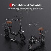 iScooter i12 Patinete eléctrico con asiento y cesta trasera, motor de 500W, batería de 36V 7.5Ah, neumático neumático de 12 pulgadas, velocidad máxima de 25km/h, alcance máximo de 35km, frenos de disco dobles, absorción de impactos doble - details 9