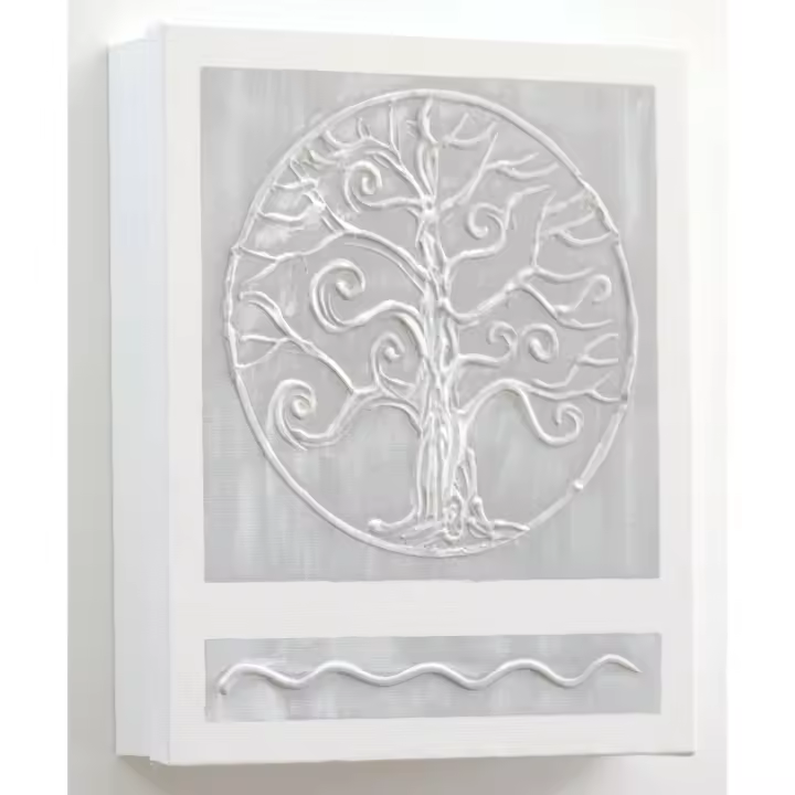 Armario para Llaves, Pintado a Mano, Decorativo, Arbol de la Vida,  Medidas 26x31x6 cm, 100% Original, En Gris y Blanco, con 12 Ganchos, Incluye Tacos y Tornillos para la Pared - 1