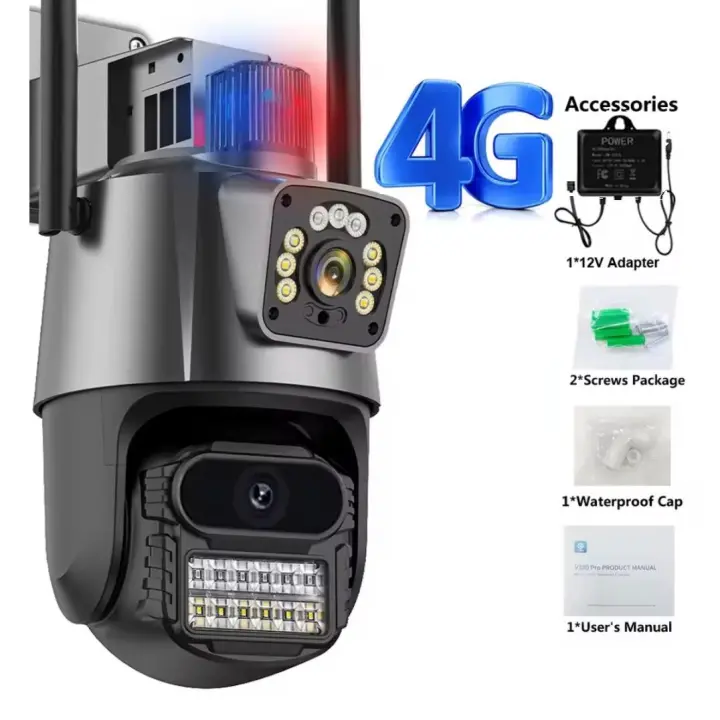 FGNS Camera Cámara con tarjeta Sim 4G, 4K, 8MP, lente Dual, cámara IP PTZ for exteriores, visión nocturna inteligente, protección de seguridad, cámara domo CCTV inalámbrica  del hogar IP CCTV cámara de Seguranca - 1