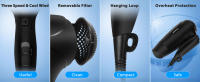 AIGOSTAR Secador de Pelo,2 Velocidades y 3 Ajustes de Temperatura,con Mango Plegable,Iónico (2400W) - details 2