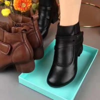 Botas De Tobillo Con Cierre Lateral Y Tacón Bajo Para Caminar Diseño Casual De Invierno Adecuadas Para Playa Y Uso Diario Material De Suela De Goma - details 4