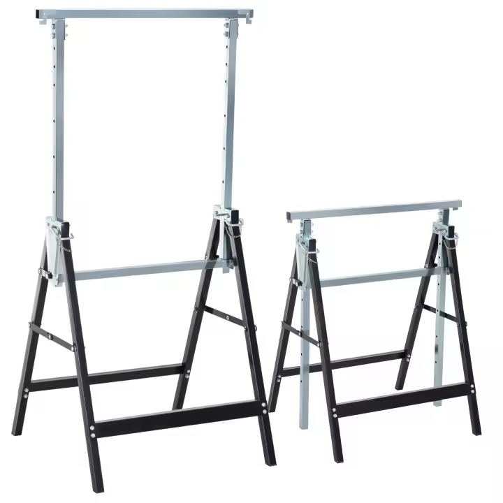 HOMCOM Set de 2 Caballetes Telescópicos Plegables con Altura Ajustable Caballetes de Sierra de Acero para Mesa y Trabajo de Bricolaje Carga 200 kg 68x58x80-130 cm - 1