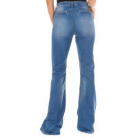 MET-Pantalon Tejano Largo efecto gastado con bajos acampanados 70DBF0273 para Mujer
