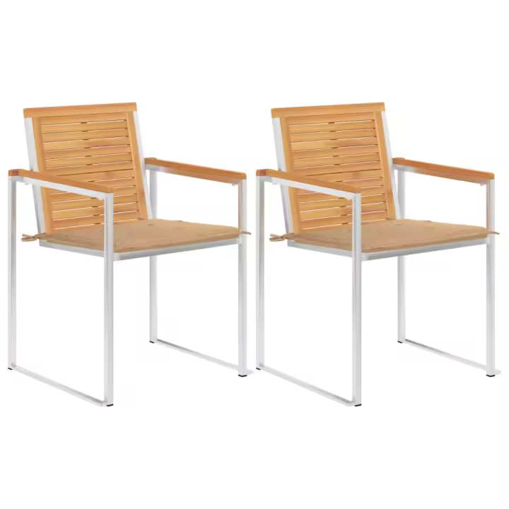 vidaXL Sillas de jardín con cojines 2 uds madera maciza teca y acero - 1