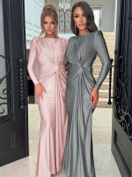 Vestido Maxi Dulzura Elegante Y Sólido Con Hombros Acentuados Y Cintura Definida Para Fiesta De Noche Mujer Otoño Invierno - details 29