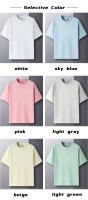 Camiseta De Algodón Puro 100% Para Hombre Manga Corta Verano Moda Casual Color Sólido Cuello Redondo Top Amplio Para Pareja - details 10