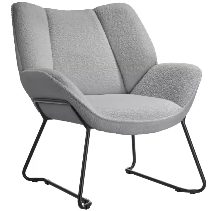 Tectake - Sillón de bouclé KJELD, Acolchado, Soporta hasta 120 kg, Sillón cómodo con suave tejido de bouclé en estilo escandinavo, Tapizado grueso con relleno de espuma de alta densidad, Asiento amplio con reposabrazos y respaldo anchos para un máximo - 1